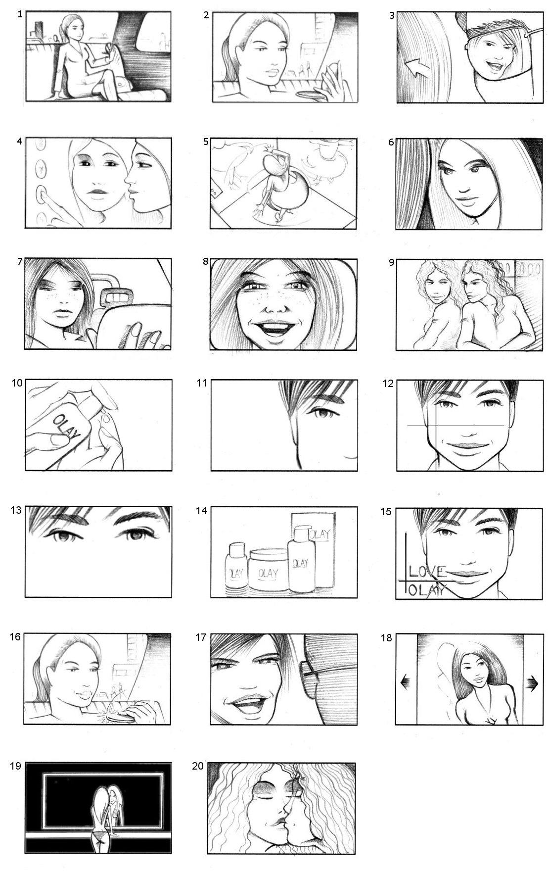 'LOVE OLAY' STORYBOARDS BY ANDY SPARROW